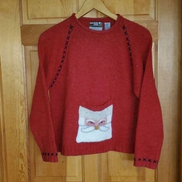 Square One Outfitters Wool Hand Embroidered Accents & Santa Sz M Sweater Pocket - Picture 2 of 10